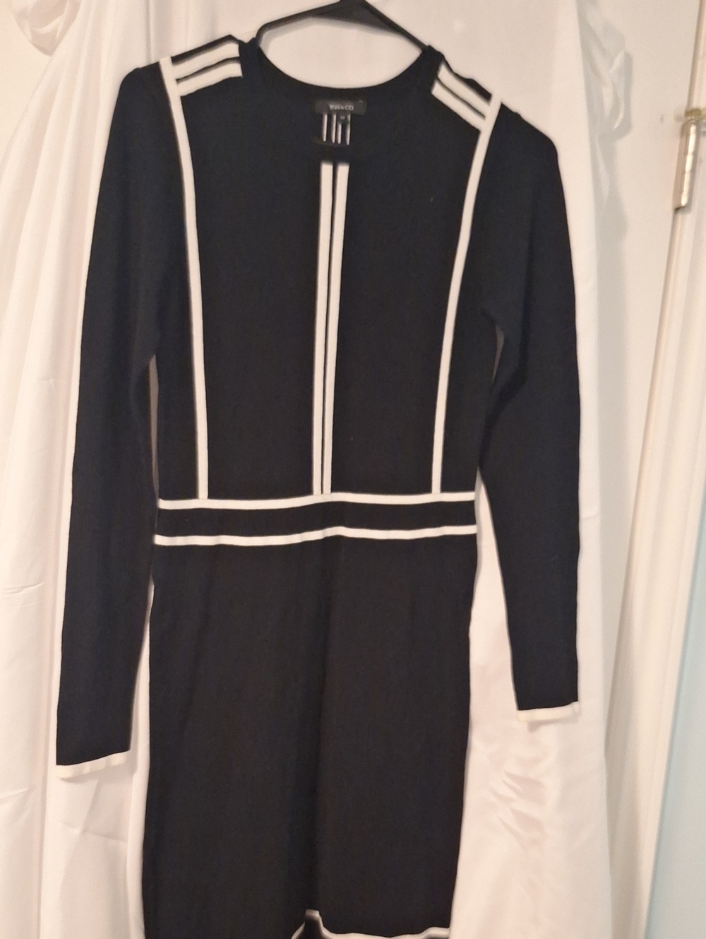 RW&CO. Black Knit Dress with White Stripe Detail